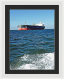 Black And Red Boat At Sea - Framed Print