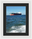 Black And Red Boat At Sea - Framed Print