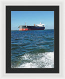 Black And Red Boat At Sea - Framed Print