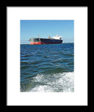 Black And Red Boat At Sea - Framed Print