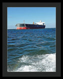 Black And Red Boat At Sea - Framed Print