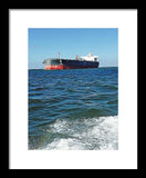 Black And Red Boat At Sea - Framed Print