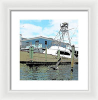 Flying Pelican By The Boat - Framed Print