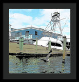 Flying Pelican By The Boat - Framed Print