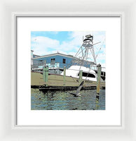 Flying Pelican By The Boat - Framed Print