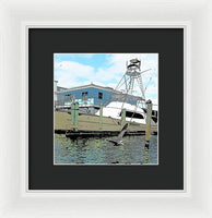 Flying Pelican By The Boat - Framed Print