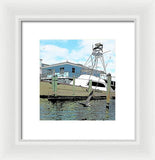 Flying Pelican By The Boat - Framed Print