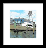 Flying Pelican By The Boat - Framed Print