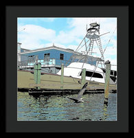 Flying Pelican By The Boat - Framed Print