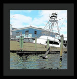 Flying Pelican By The Boat - Framed Print