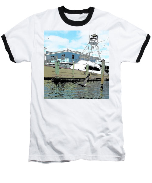 Flying Pelican By The Boat - Baseball T-Shirt