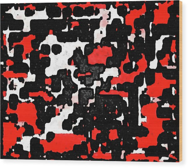 Red Black and White Spotted Abstraction - Wood Print