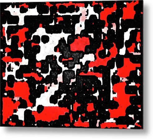 Red Black and White Spotted Abstraction - Metal Print